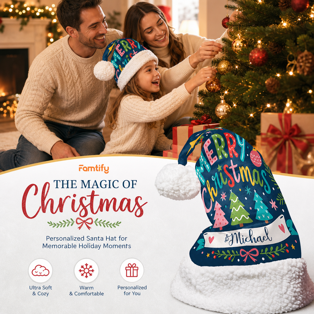 Personalized Merry Christmas Trees Banner Christmas hat, view 3