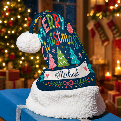 Personalized Merry Christmas Trees Banner Christmas hat, view 4