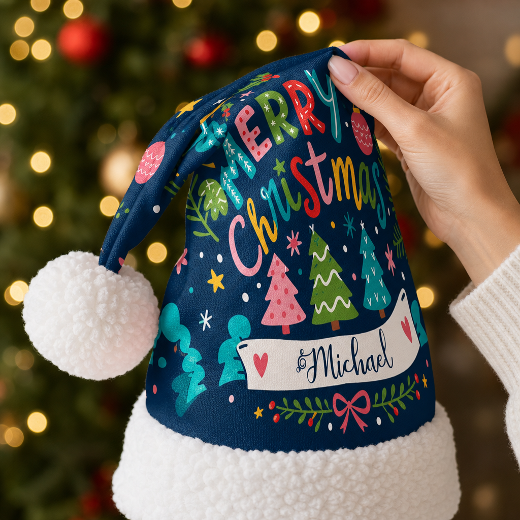 Personalized Merry Christmas Trees Banner Christmas hat, view 5