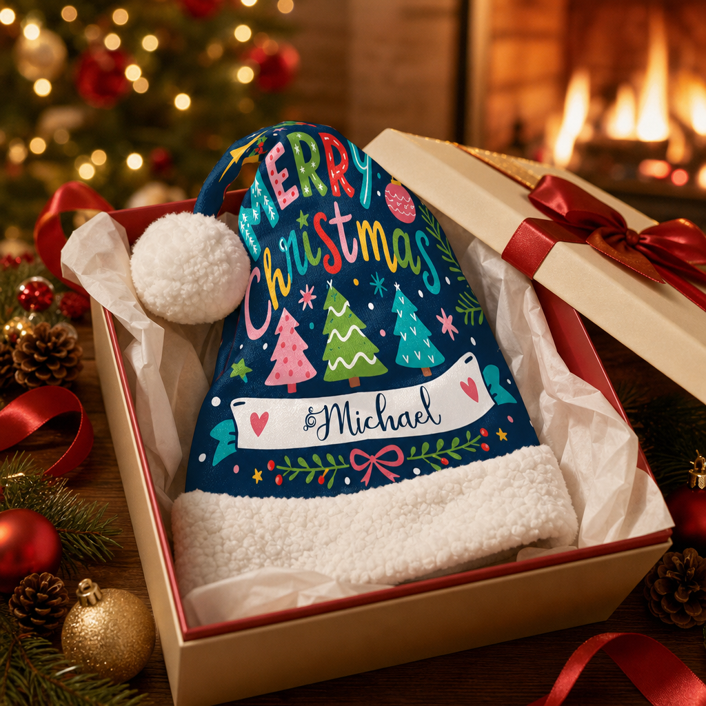 Personalized Merry Christmas Trees Banner Christmas hat, view 6