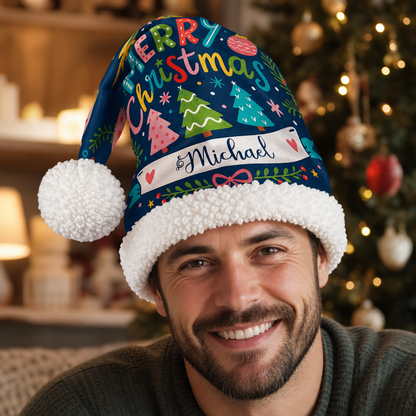 Personalized Merry Christmas Trees Banner Christmas hat, view 7