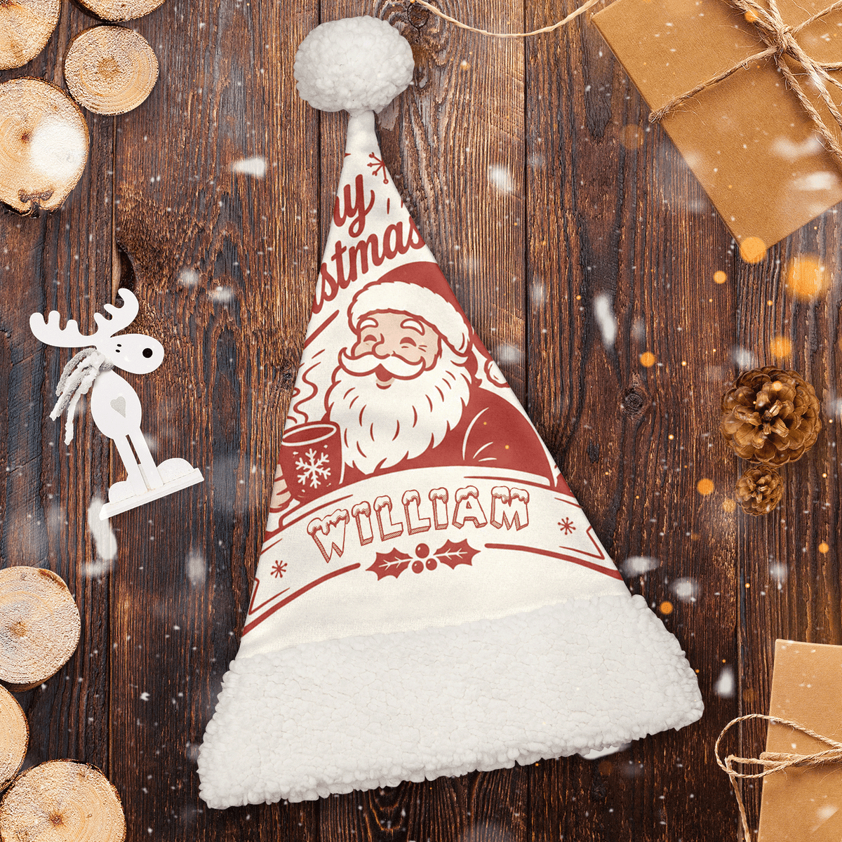 Personalized Vintage Santa Holiday Cheer Christmas hat, view 2