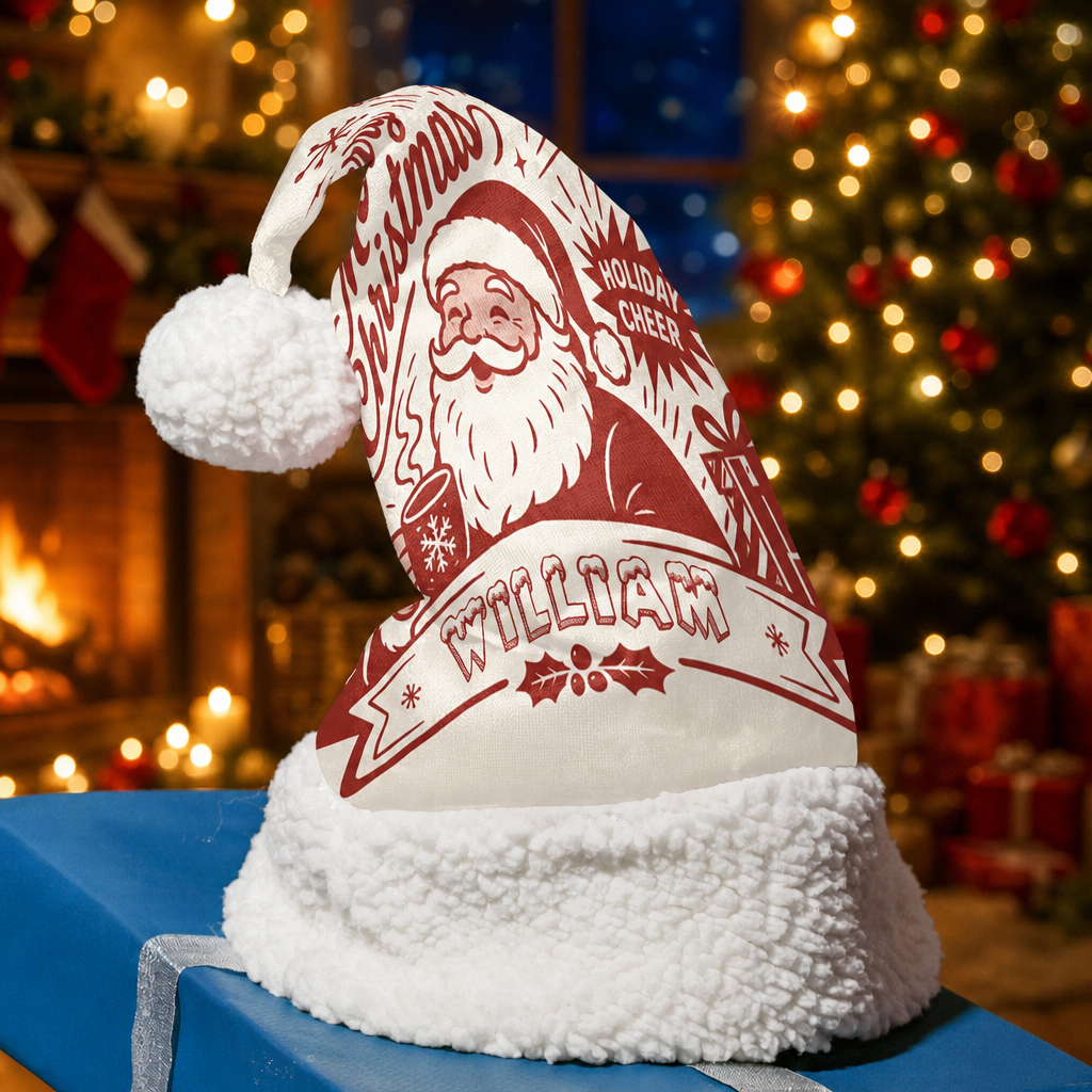 Personalized Vintage Santa Holiday Cheer Christmas hat, view 4