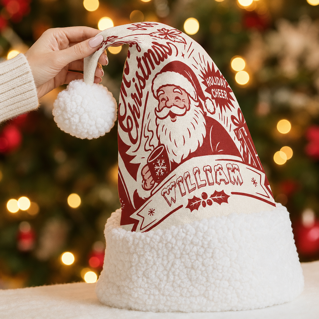 Personalized Vintage Santa Holiday Cheer Christmas hat, view 5