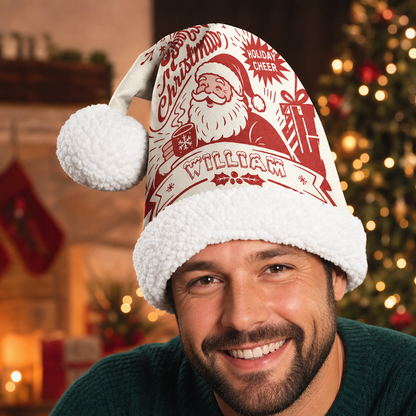 Personalized Vintage Santa Holiday Cheer Christmas hat, view 7