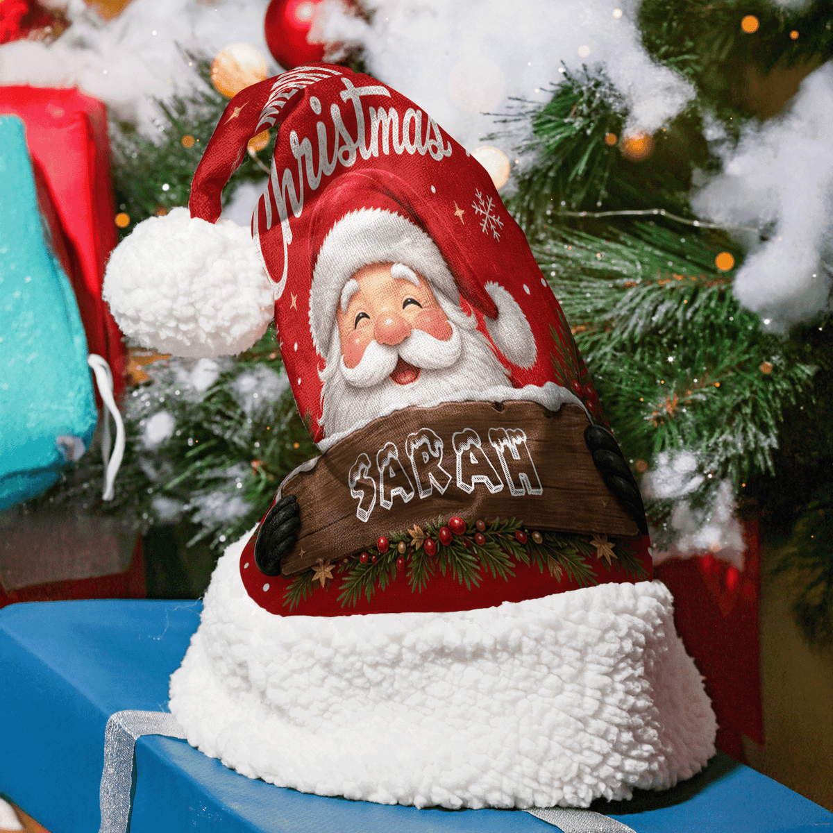 Personalized Jolly Santa Name Sign Christmas hat with custom name