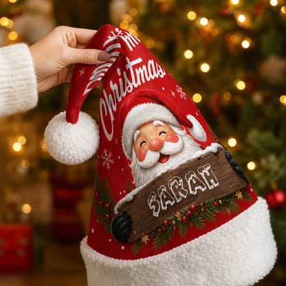 Personalized Jolly Santa Name Sign Christmas hat, view 2
