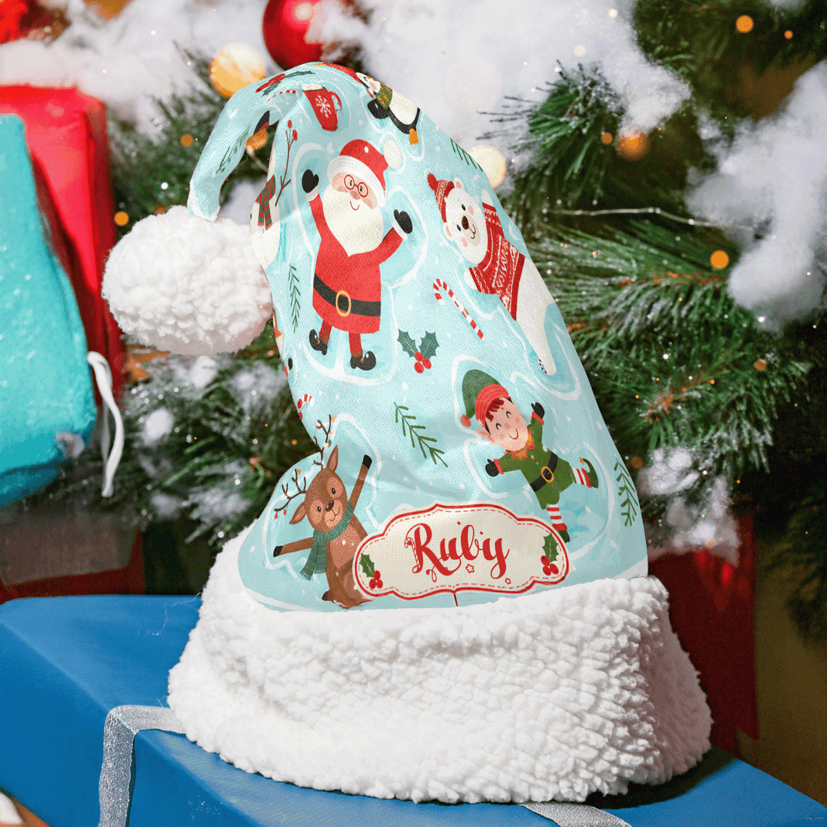 Personalized Santa Elf Reindeer Fun Christmas hat with custom name