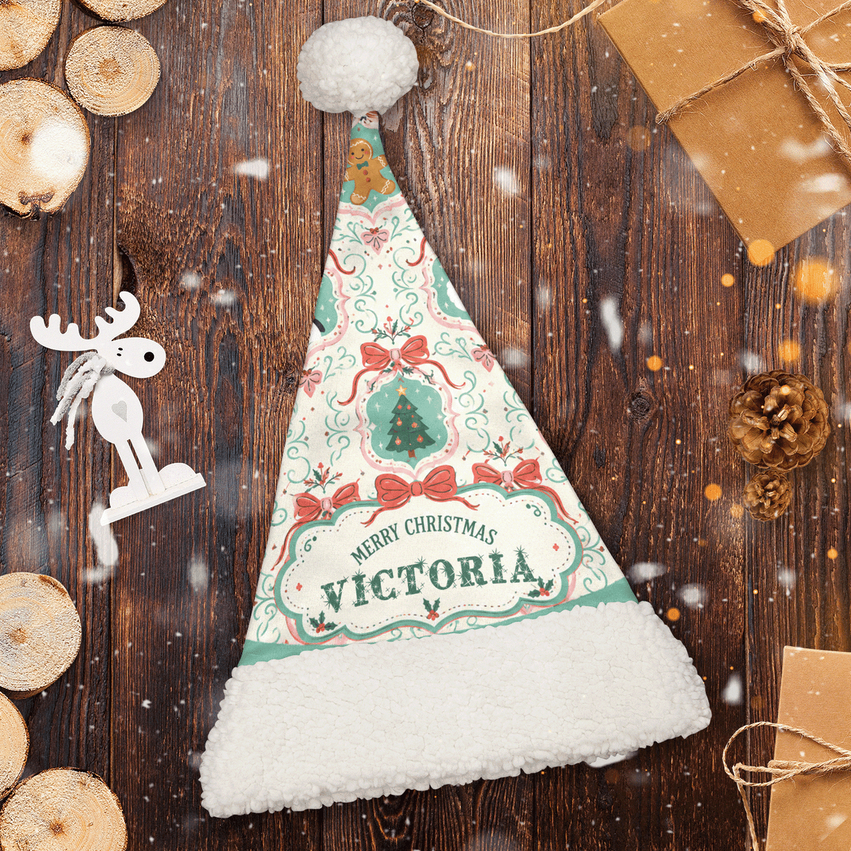 Personalized Vintage Christmas Cameo Christmas hat, view 2