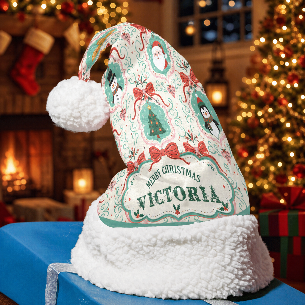 Personalized Vintage Christmas Cameo Christmas hat, view 4