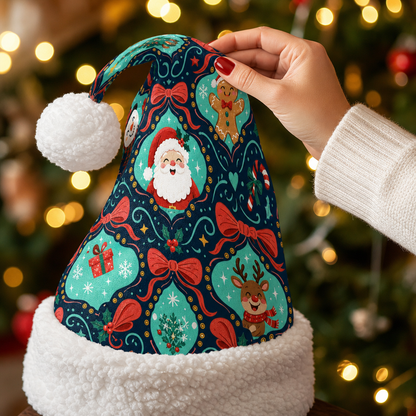 Personalized Santa Reindeer Bow Pattern Christmas hat, view 5