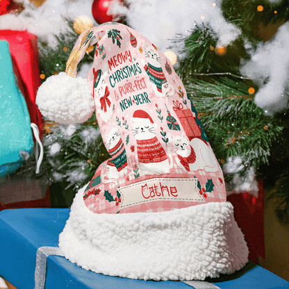 Personalized Meowy Christmas Cats Christmas hat with custom name