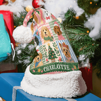 Personalized Christmas Dogs Patchwork Christmas hat with custom name