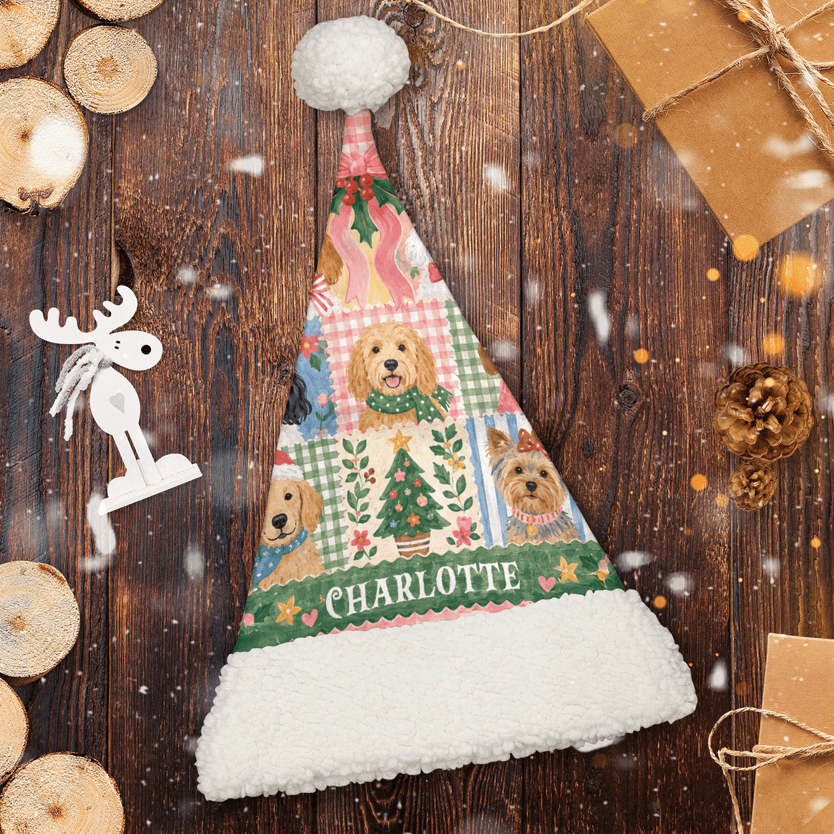 Personalized Christmas Dogs Patchwork Christmas hat, view 2