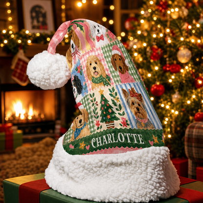 Personalized Christmas Dogs Patchwork Christmas hat, view 4