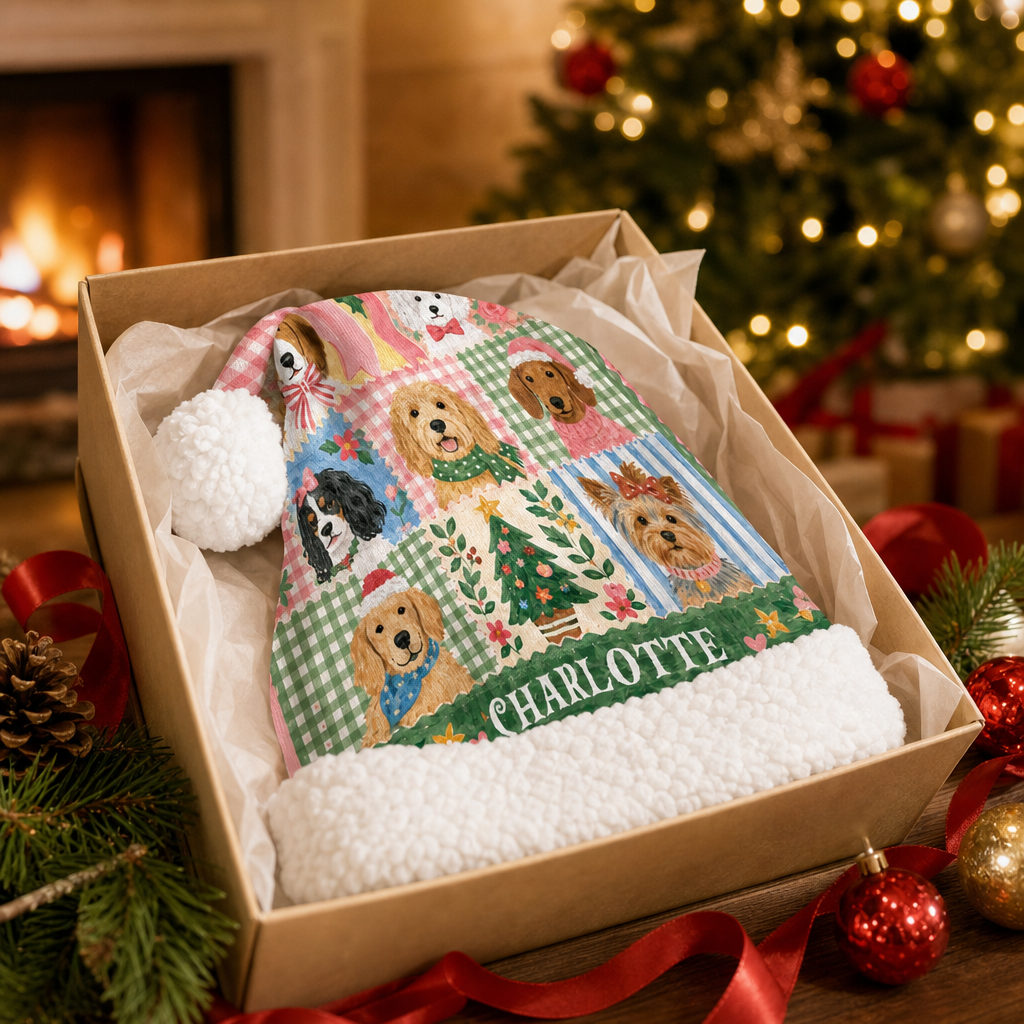 Personalized Christmas Dogs Patchwork Christmas hat, view 6