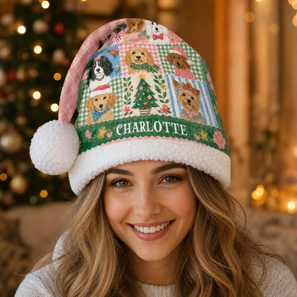 Personalized Christmas Dogs Patchwork Christmas hat, view 7