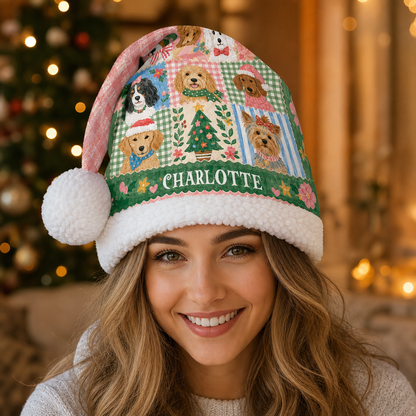 Personalized Christmas Dogs Patchwork Christmas hat, view 7