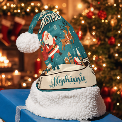 Personalized Santa Sleigh Village Christmas hat, view 4
