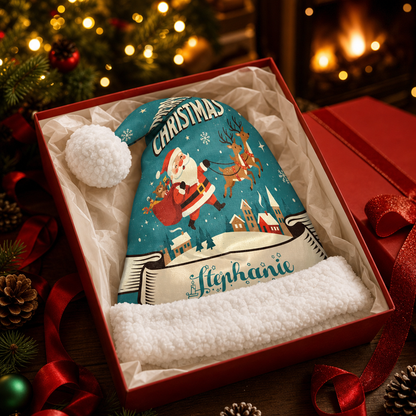 Personalized Santa Sleigh Village Christmas hat, view 6