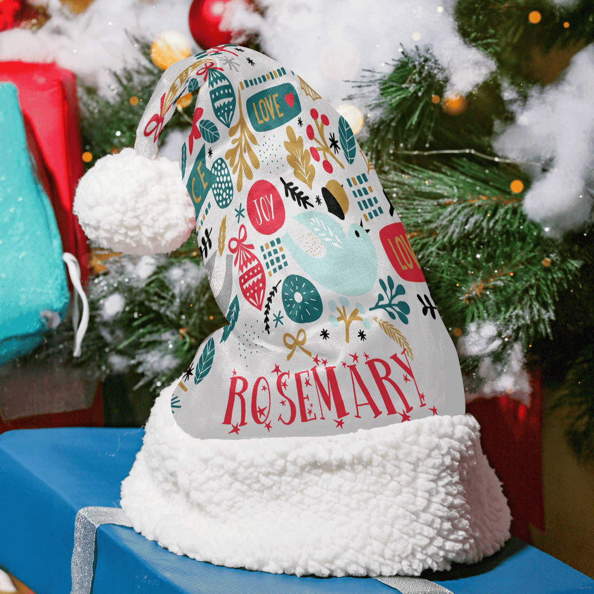 Personalized Joy Love Ornaments Christmas hat with custom name
