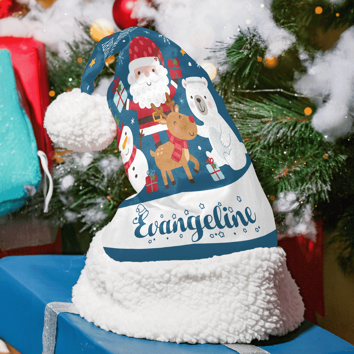 Personalized Santa and Polar Bear Friends Christmas hat with custom name