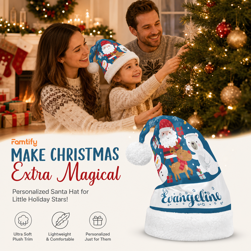 Personalized Santa and Polar Bear Friends Christmas hat, view 3