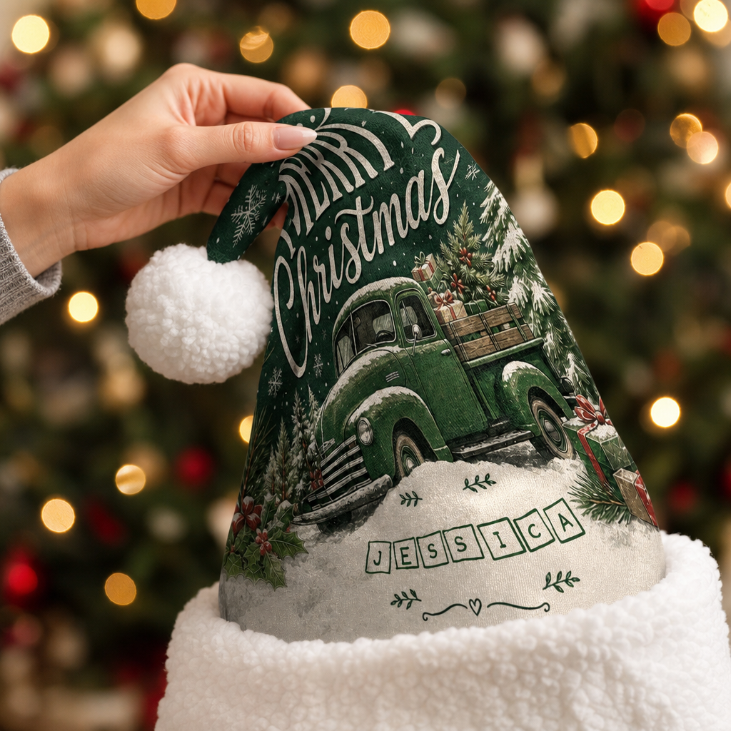Personalized Vintage Christmas Truck Christmas hat, view 3