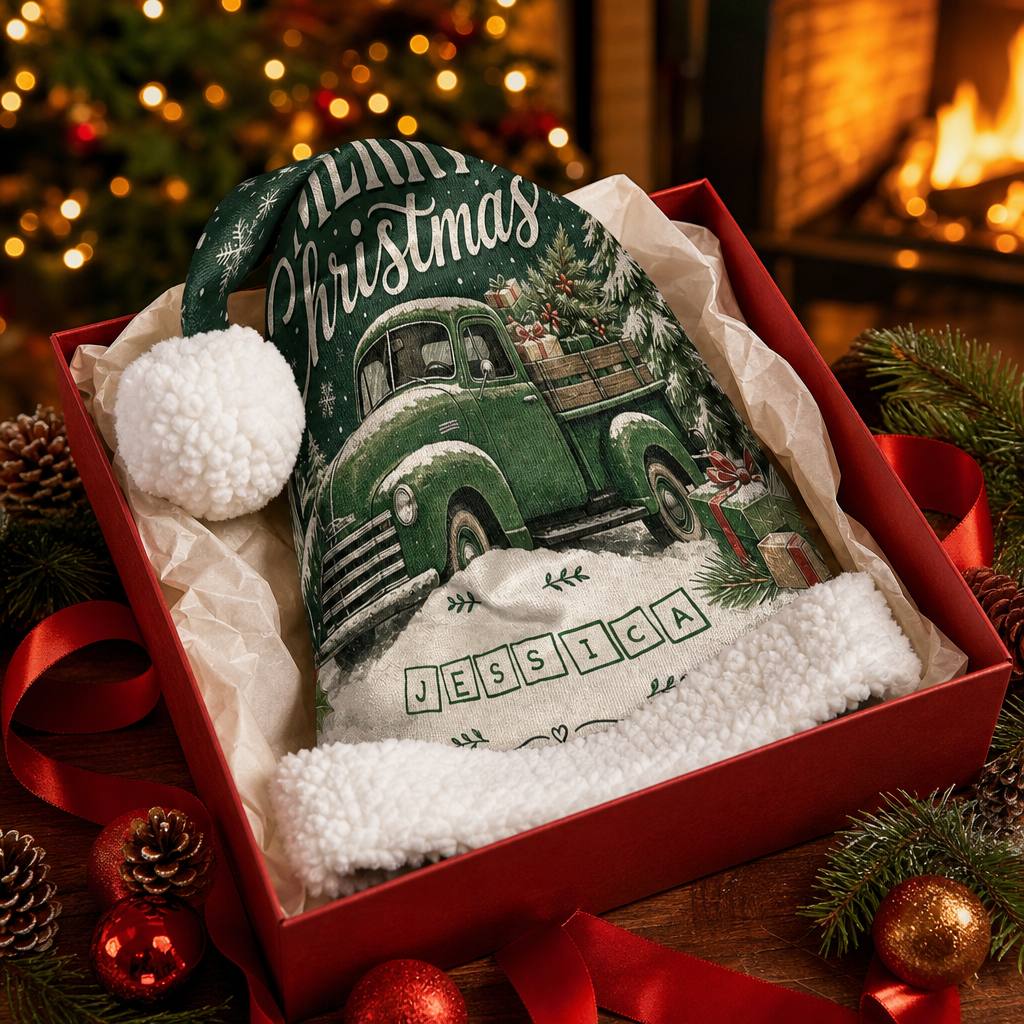 Personalized Vintage Christmas Truck Christmas hat, view 4