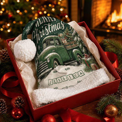 Personalized Vintage Christmas Truck Christmas hat, view 4