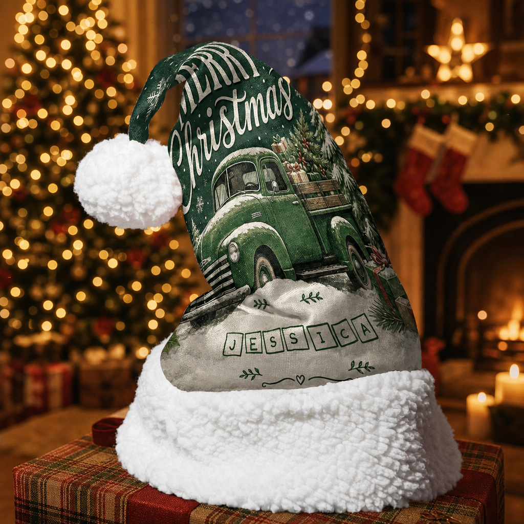 Personalized Vintage Christmas Truck Christmas hat, view 5