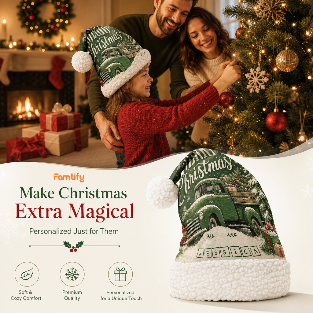 Personalized Vintage Christmas Truck Christmas hat, view 7