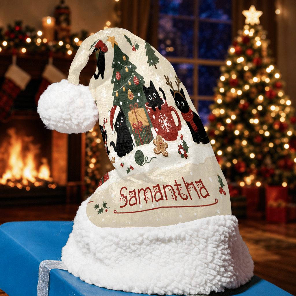 Personalized Black Cats Christmas Tree Christmas hat, view 4