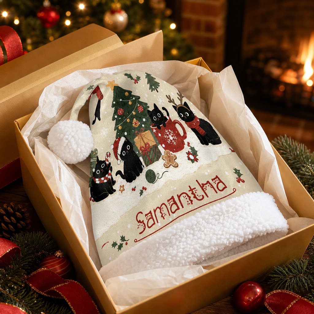 Personalized Black Cats Christmas Tree Christmas hat, view 5