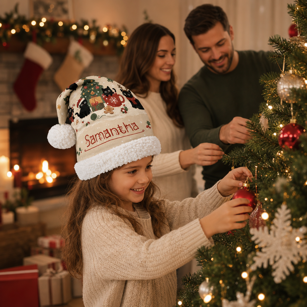 Personalized Black Cats Christmas Tree Christmas hat, view 7