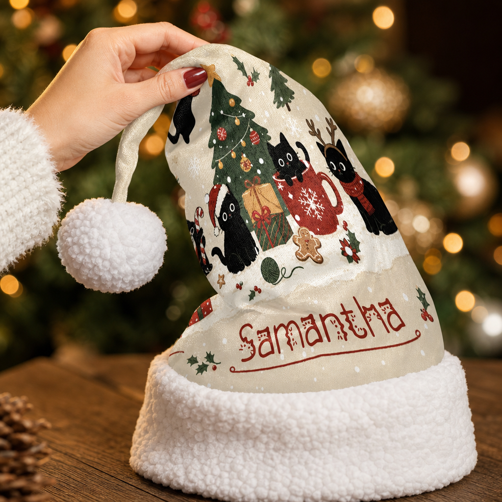 Personalized Black Cats Christmas Tree Christmas hat, view 8