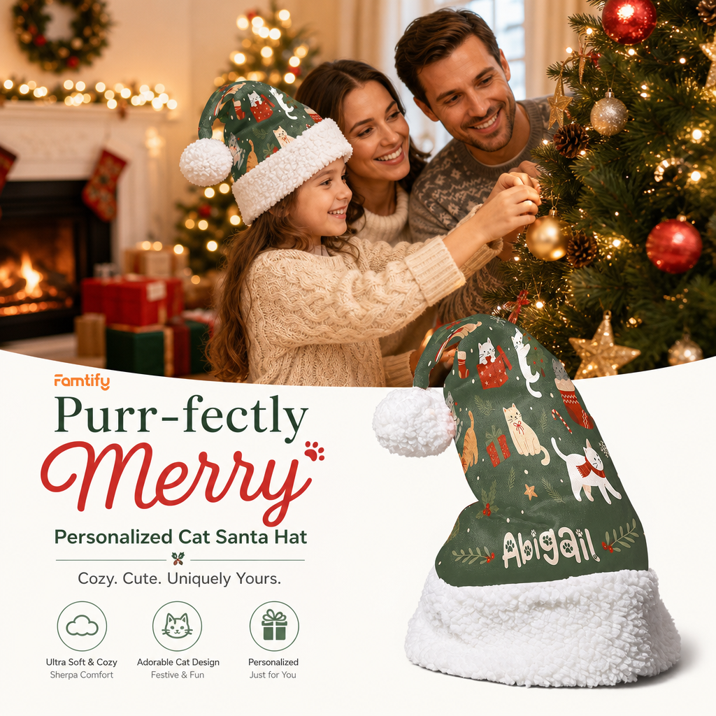 Personalized Christmas Cats Pattern Christmas hat, view 3
