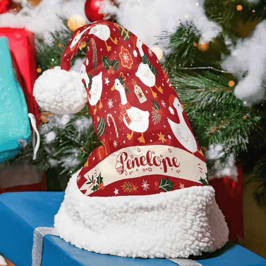Personalized Christmas Geese Pattern Christmas hat with custom name