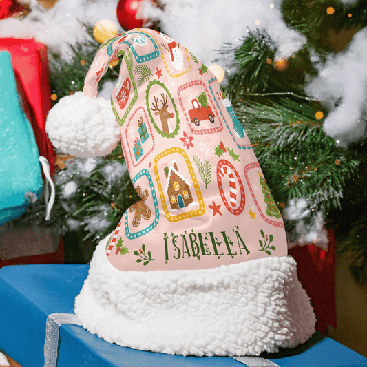 Personalized Christmas Stamps Patchwork Christmas hat with custom name