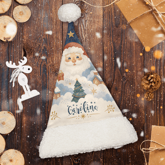 Personalized Whimsical Santa Winter Village Christmas hat, view 2