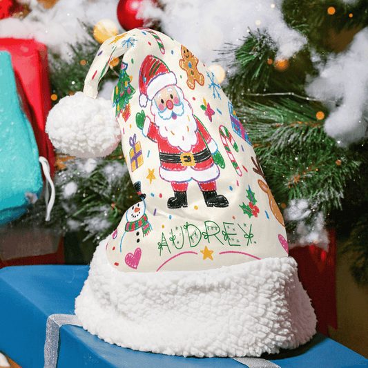 Personalized Santa Gingerbread Doodle Christmas hat with custom name