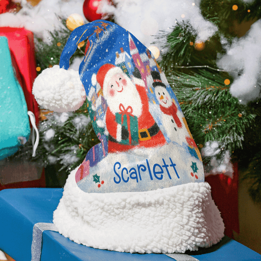 Personalized Storybook Santa Snowman Christmas hat with custom name