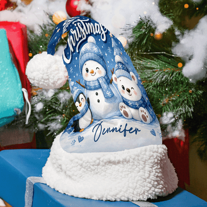 Personalized Snowman and Polar Bear Friends Christmas hat with custom name