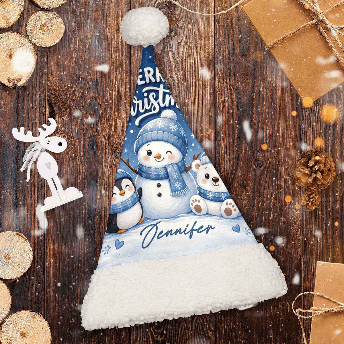 Personalized Snowman and Polar Bear Friends Christmas hat, view 2
