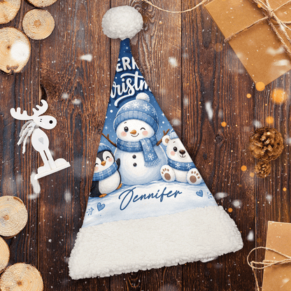 Personalized Snowman and Polar Bear Friends Christmas hat, view 2
