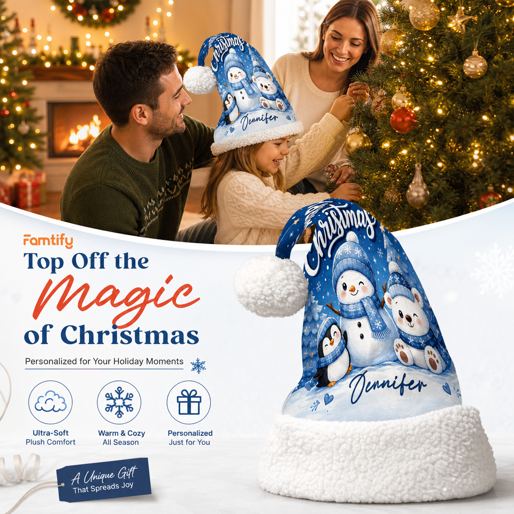 Personalized Snowman and Polar Bear Friends Christmas hat, view 3