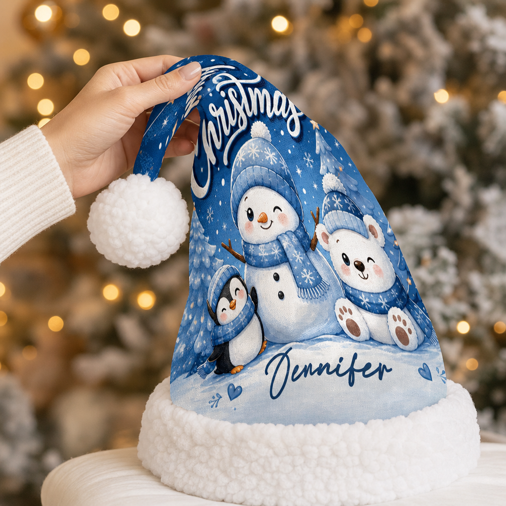 Personalized Snowman and Polar Bear Friends Christmas hat, view 4