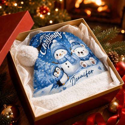Personalized Snowman and Polar Bear Friends Christmas hat, view 5