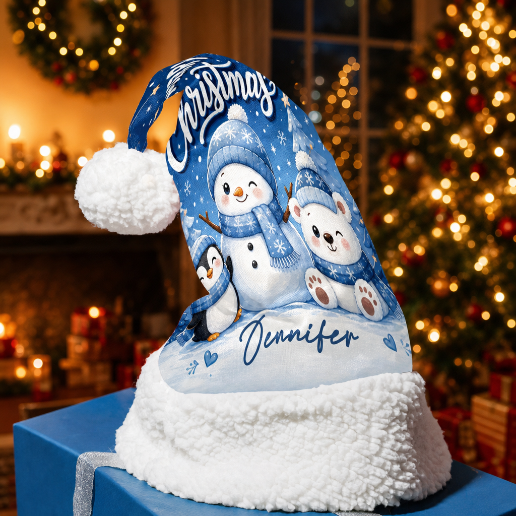 Personalized Snowman and Polar Bear Friends Christmas hat, view 6