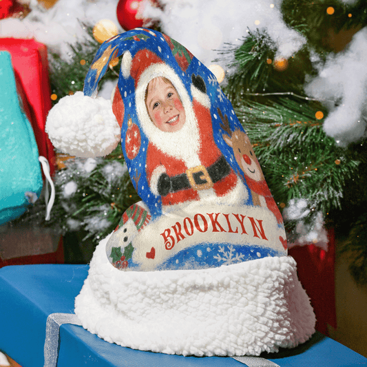 Personalized Photo Face Santa Costume Christmas hat with custom photo and name